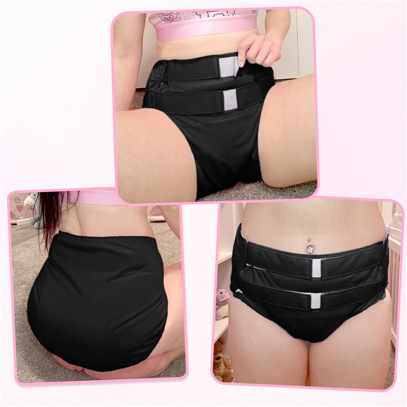 LittleForBig大人 単体で使えるトレーニングパンツ 面ファスナー式調節可能なウェスト【無地】2本取り面ファスナー 吸収・防漏・通気性 洗濯可 黒 DC327H