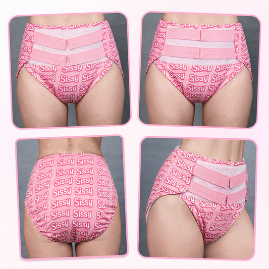 LittleForBig大人用TPU製トレーニングパンツ【シシー】総柄 面ファスナーで調節可能 大容量250mL吸収コア 洗濯可 厚手 伸縮性ウエストバンドと裾 サイズ調節可能 漏れ防止 ピンク MDC342P