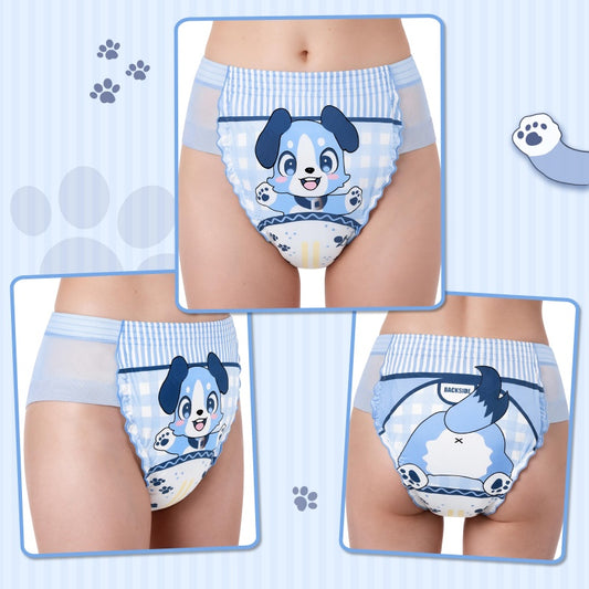 LittleForBig大人用シルキートレーニングパンツ【あおちゃん】ウェストゴム付き 吸収層入り プルオン式 サイドメッシュパネル 洗濯可 柔らかな肌ざわり 繰り返し使える ストレッチウェストで快適 青 DC340B