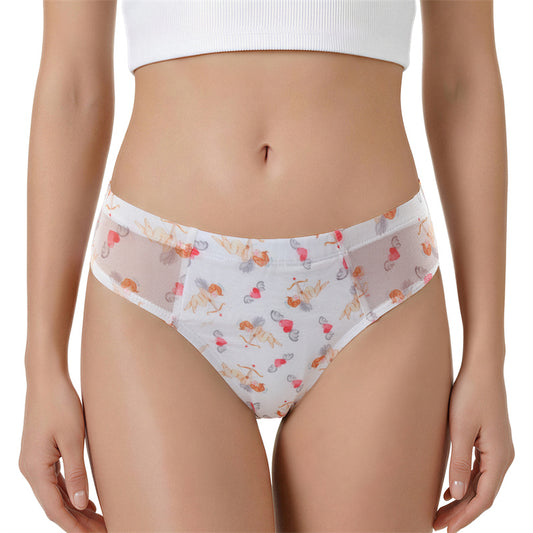 LittleForBigメンズ Tバックパンティー タッキングギャフ ブラジリアンチーキー【キューピッド柄】下着 シェイプブリーフ スムース柔軟メッシュ 白 MUP530-C09