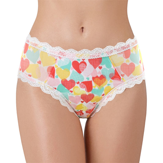 LittleForBigメンズパンティー 体型カバー【カラーブロックハート柄】タッキングガフパンティー ブリーフ バックにメッシュパネルと大きなリボン ピンク MUP514-C01