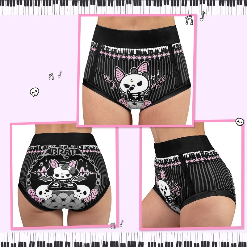 LittleForBig大人用単体で使えるトレーニングパンツ おむつカバー 大人用布おむつ【いたずらなベラちゃんの音楽家】ゴス風 ハロウィン 吸収・防漏・通気性 ハイウエスト 介護 洗濯可 黒 DC336H
