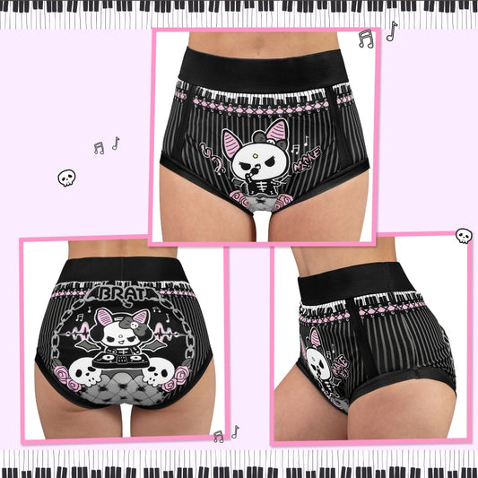LittleForBig大人用単体で使えるトレーニングパンツ おむつカバー 大人用布おむつ【いたずらなベラちゃんの音楽家】ゴス風 ハロウィン 吸収・防漏・通気性 ハイウエスト 介護 洗濯可 黒 DC336H