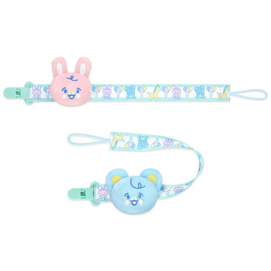 LittleForBig大人用おしゃぶりホルダー2本セット クリップ【ベアちゃんとうさぎちゃん】遊園地のテーマ ぬいぐるみ ストラップ 落下防止 ピンク&ブルー PJ003-S201