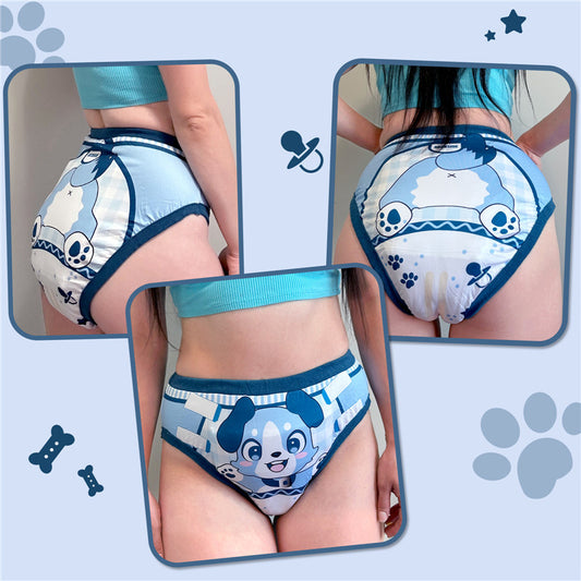 LittleForBig大人用シルキー単体で使えるトレーニングパンツ【ケモノちゃん】ウェストゴム付き 弾力性あり 漏れ防止 通気性 洗濯可 ブルー DC307B