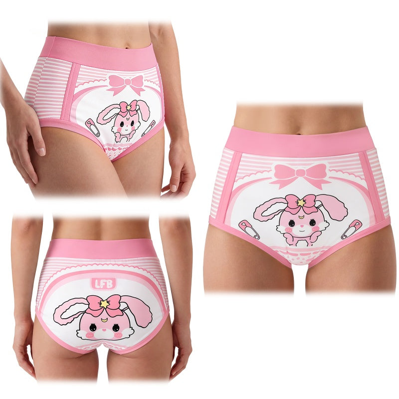 LittleForBig大人用単体で使えるトレーニングパンツ 大人用布おむつパンツ【うさぎ】吸収・防漏・通気性 シルキー素材 ハイウエスト 介護 洗濯可 ピンク DC324P