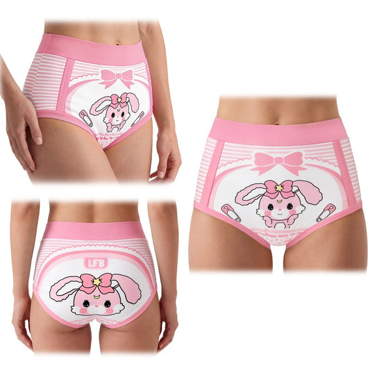 LittleForBig大人用単体で使えるトレーニングパンツ 大人用布おむつパンツ【うさぎ】吸収・防漏・通気性 シルキー素材 ハイウエスト 介護 洗濯可 ピンク DC324P