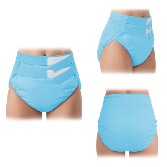 LittleForBig大人 単体で使えるトレーニングパンツ 面ファスナー式調節可能なウェスト【無地】2本取り面ファスナー 吸収・防漏・通気性 洗濯可 青 DC327B