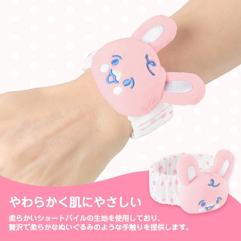 LittleForBig大人 手首ラトル2個セット【ウサギちゃん】遊園地のテーマ ベル付き 伸縮性リストバンド ぬいぐるみ 水玉柄調節可能な面ファスナー式ストラップ ピンク WR004P-S201