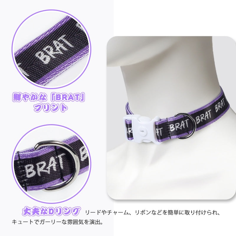 LittleForBig大人用カフ＆カラーアクセサリー5点セット【BRAT柄】ロック可能 長さ調節可能なバックルストラップ ソフトフリース仕様 キー付属 ハロウィン ゴス風 手首・足元対応 紫 KB007Z-S501