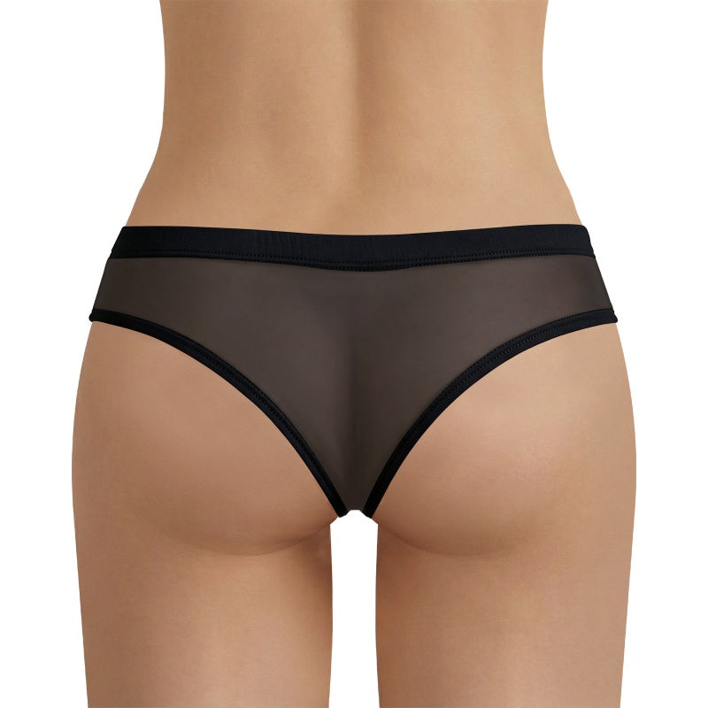 LittleForBigメンズ シルキーTバックパンティー【無地】キャメルつま先隠し ブラジリアン風チーキー メッシュ下着 タッキングガフパンティー ストレッチウエスト インナー 柔らか 黒 MUP545H