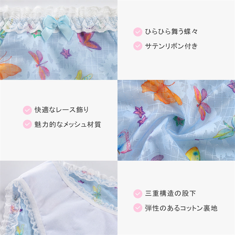 LittleForBigメンズ パンティー 体型カバー【ひらひら舞う蝶々】メッシュタッキングガフパンティー ブリーフ ブルー MUP517B1