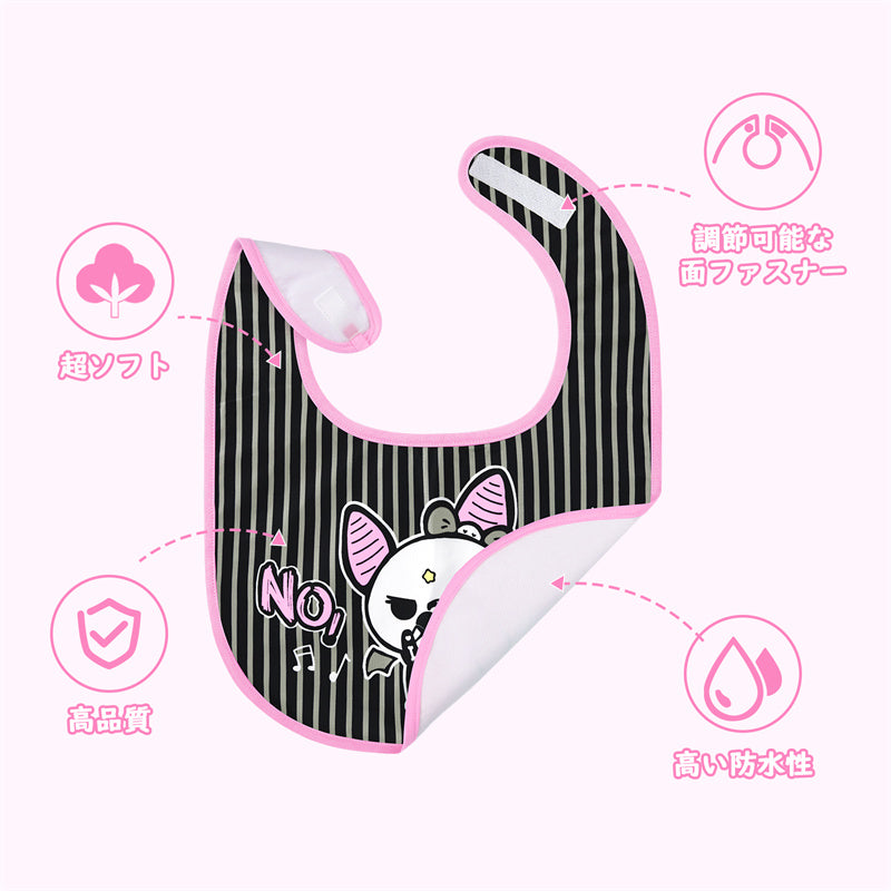 LittleForBig大人ビブ よだれかけ 可愛いエプロン【シルキー＋防水シート】ハロウィン風 いたずらなベラちゃんの音楽家柄 大人用スタイ 調整可 黒とピンク B38P