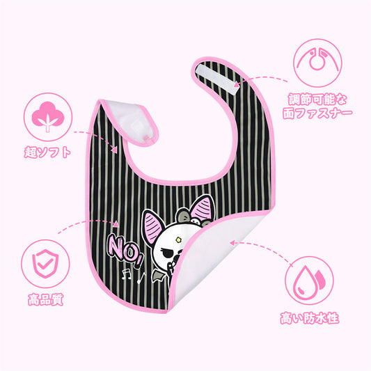 LittleForBig大人ビブ よだれかけ 可愛いエプロン【シルキー＋防水シート】ハロウィン風 いたずらなベラちゃんの音楽家柄 大人用スタイ 調整可 黒とピンク B38P