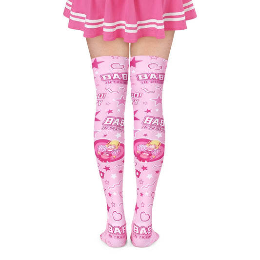 LittleForBigニーハイストッキング オーバーニー【トレーニング中&バンビちゃん】サイハイ 滑り止めシリコーングリップ シームレストゥ 星柄 ハート柄 靴下 シルキーハイソックス ピンク SL30P