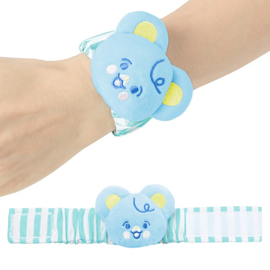 LittleForBig大人手首ラトル2個セット【ベアちゃん】遊園地 ベル付き 伸縮性 ぬいぐるみ ストライプ柄 調節可能な面ファスナー式 青 WR005B-S201