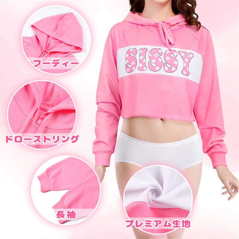 LittleForBigメンズ クロップドフーディー【パステルカラーシシー】プライド パーカー 長袖 ドローストリング レギュラーフィット ピンク MJ611P