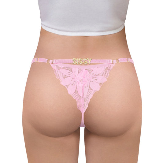 LittleForBigメンズ レースTバックパンティー【花柄ドール風】取り外し可能なラインストーン「SISSY」ベルト 調節可能なウエストバンド 下着 ピンク MUP540P