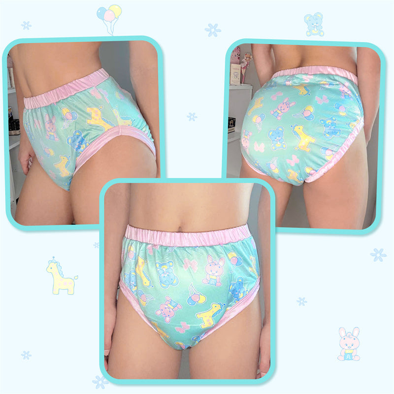 LittleForBig大人用シルキー単体で使えるトレーニングパンツ【遊園地】吸収・防漏・通気性 ストレッチウェストで快適 洗濯可 緑 DC312V