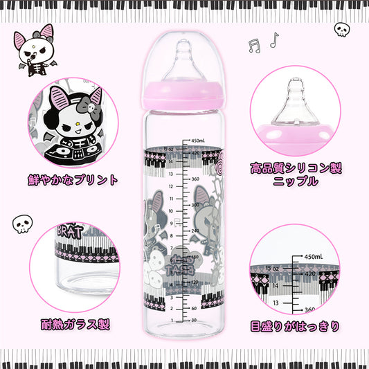 LittleForBig大人用哺乳びん【いたずらなベラちゃんの音楽家】ハロウィン ゴシック風哺乳びん 防塵蓋付き 引き換え可能なシリコンニップル 大人向けグラス哺乳瓶 黒 BTL05