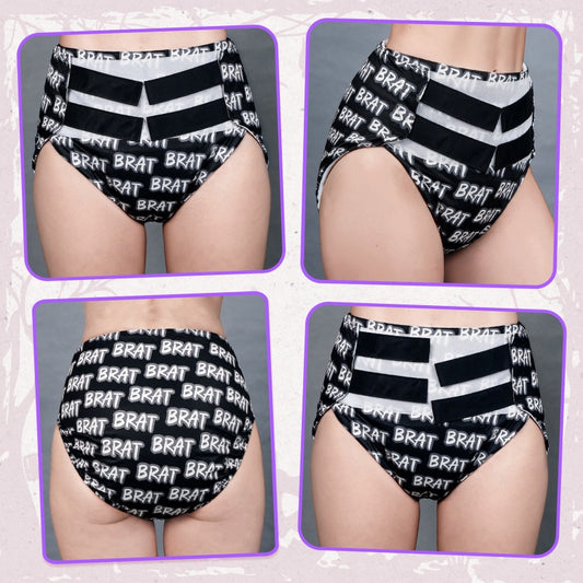 LittleForBig大人用TPU製プルオン式トレーニングパンツ 面ファスナー仕様【BRAT】総柄 ウエスト調節可能 250mL大容量吸収 厚手 大容量吸収コア ぴったりフィット 伸縮性ウエストバンドと裾 黒 DC344H