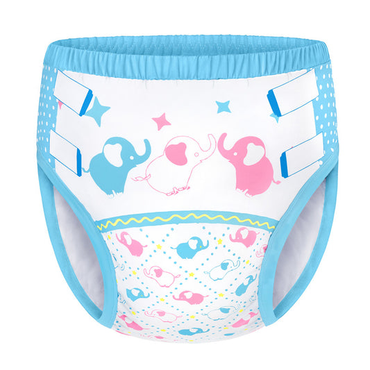 LittleForBig大人用シルキー単体で使えるトレーニングパンツ【象ちゃん】吸収・防漏・通気性 ストレッチウェストで快適 洗濯可 ブルー DC311B