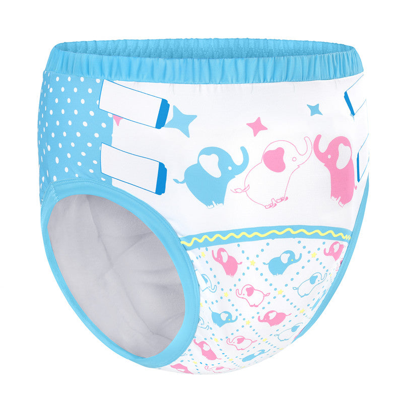 LittleForBig大人用シルキー単体で使えるトレーニングパンツ【象ちゃん】吸収・防漏・通気性 ストレッチウェストで快適 洗濯可 ブルー DC311B