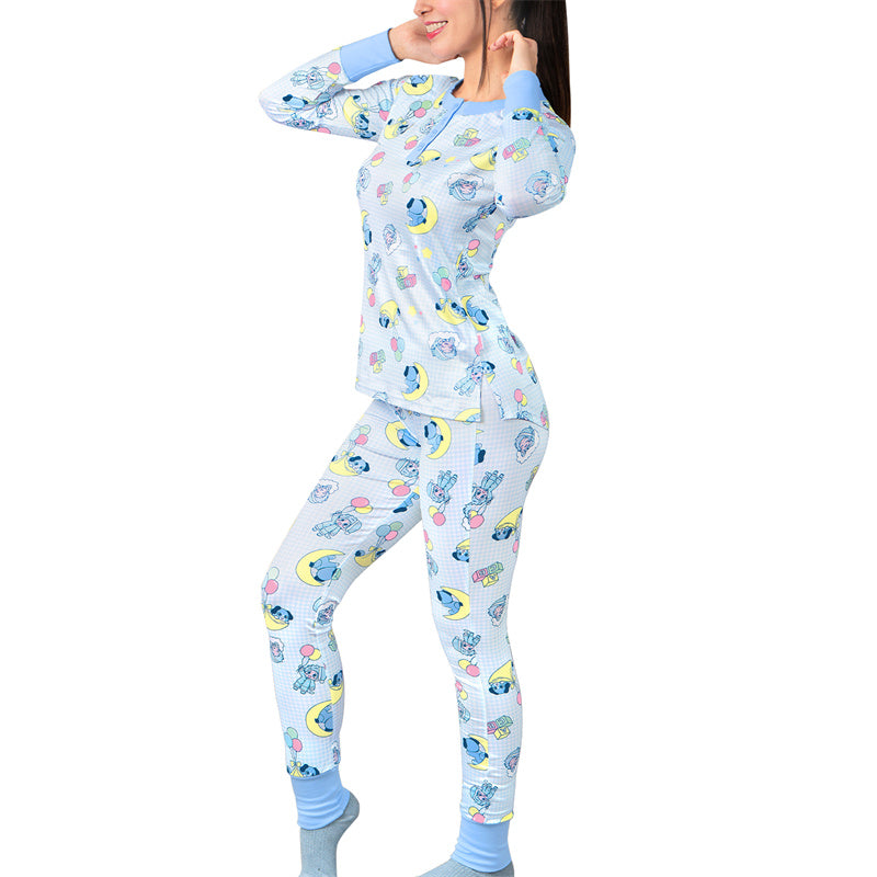 LittleForBig大人シルキーパジャマ2点セット【あおちゃん·寝る時間】長袖とズボン 部屋着 伸縮性 ユニセックス ブルー AT628B