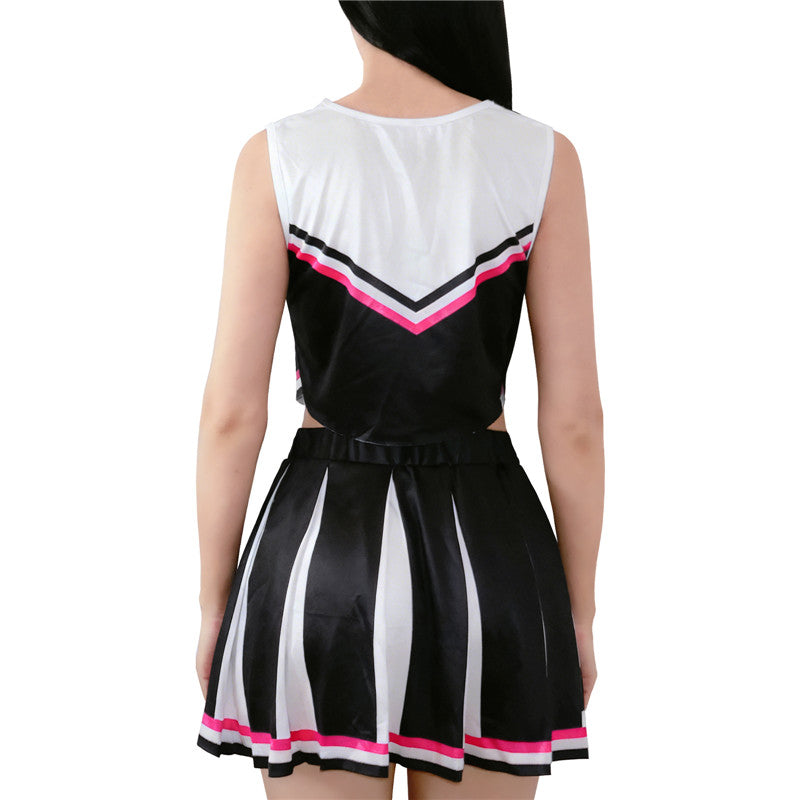 LittleForBigユニセックス クロップトップとスカート２点セット【応援チアリーダー】袖なしトップス 不規則の裾のライン 黒 MUT262H