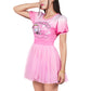 LittleForBigレディース シルキードレス【ピンキー美姫ちゃん】ふわりスカート メッシュボディコンドレス パフスリーブ グラデーションピンク 3003P