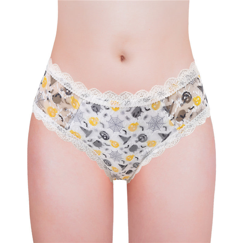 LittleForBigメンズパンティー 体型カバー【スケリー·魔女の帽子·クモの巣柄】ハロウィン風 タッキングガフパンティー ブリーフ バックにメッシュパネルと大きなリボン 白 MUP514W