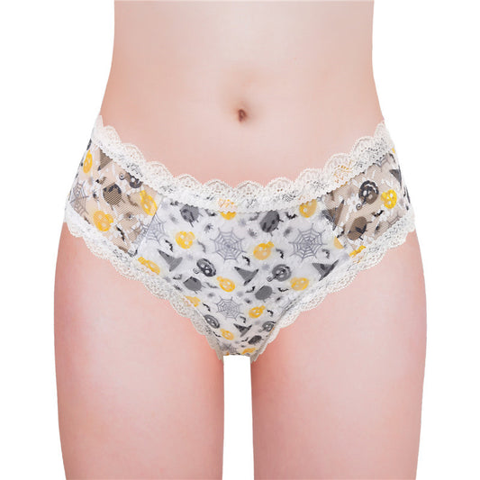 LittleForBigメンズパンティー 体型カバー【スケリー·魔女の帽子·クモの巣柄】ハロウィン風 タッキングガフパンティー ブリーフ バックにメッシュパネルと大きなリボン 白 MUP514W