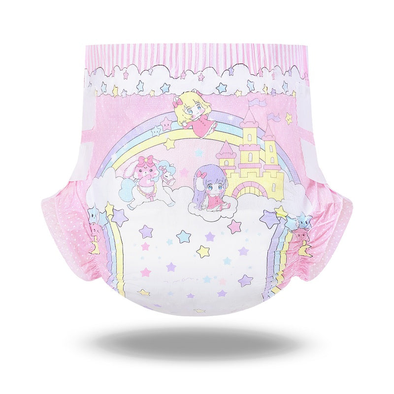 LittleForBig大人用紙おむつ 高吸収7000 mL 不織布パンツタイプ【夢の国の小さな妖精たち】厚型 オムツパンツ 調節可能な面ファスナー ピンク 2枚入 D34