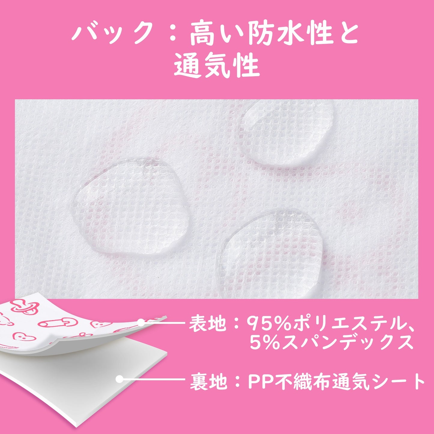 LittleForBig大人用ビブ よだれかけ 大人用スタイ【哺乳瓶柄】大判サイズ 防水 フリル付き 面ファスナー式 調節可能 シルキー触感 広め設計 高いカバー力 やわらか素材 快適フィット ピンク B43P