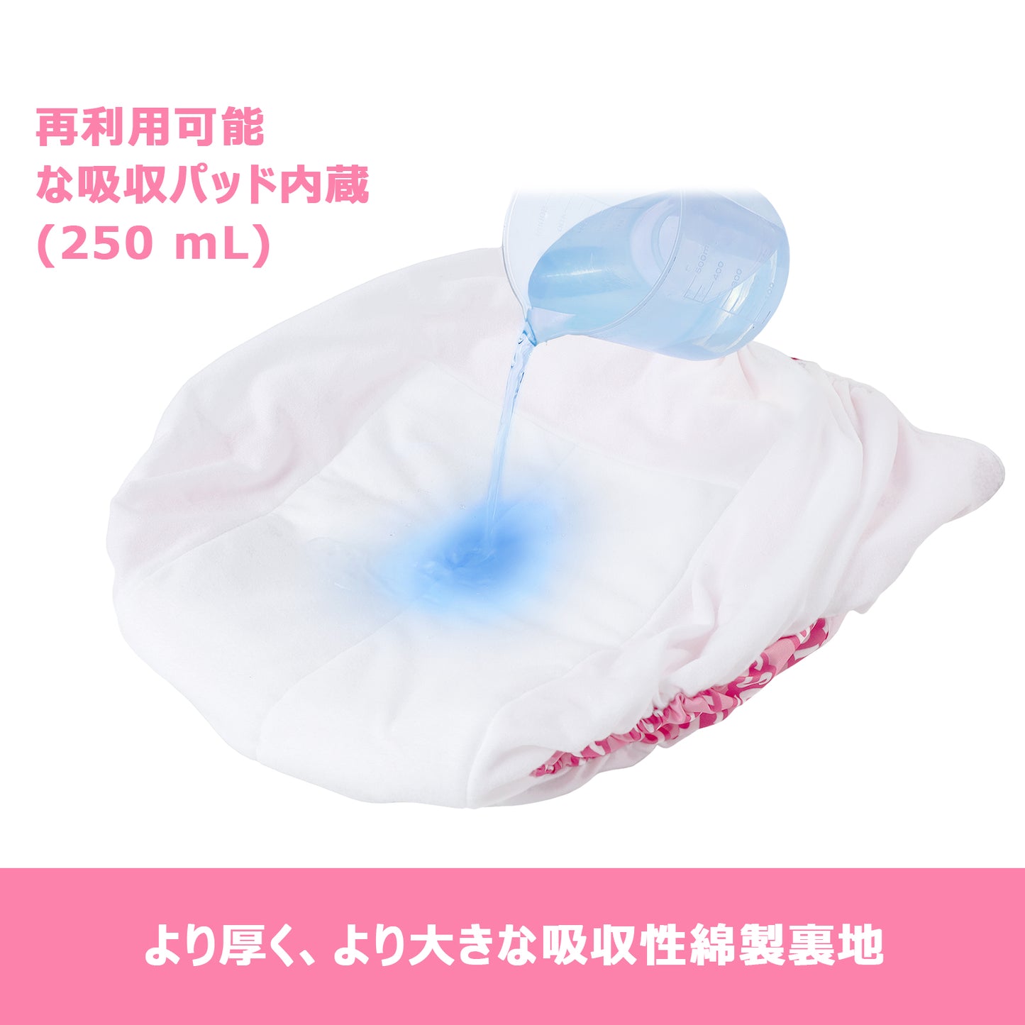 LittleForBig大人用TPU製トレーニングパンツ【シシー】総柄 面ファスナーで調節可能 大容量250mL吸収コア 洗濯可 厚手 伸縮性ウエストバンドと裾 サイズ調節可能 漏れ防止 ピンク MDC342P