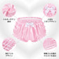 LittleForBigサテンフリルブルマパンティー【お姫様風】フリルパンツ リボンと重ねトリム付き 光沢感 シルキー触感 フルカバレッジ仕様 ブロックカラー 伸縮ウエストと裾 ハイウエスト ピンクと白 MUP559PW