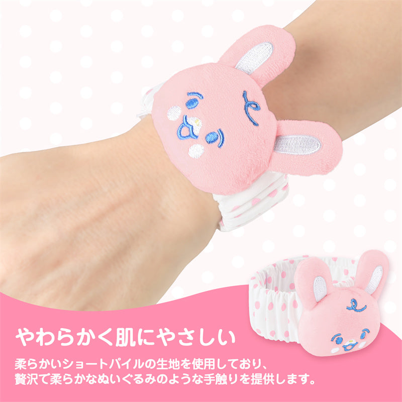 LittleForBig大人 手首ラトル【ウサギちゃん】遊園地のテーマ ベル付き 伸縮性リストバンド ぬいぐるみ 水玉柄調節可能な面ファスナー リストラトル ピンク WR002P