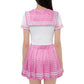 LittleForBigメンズロンパース2点セット プリーツスカート【スクールガール風】 シシー総柄 制服 シルキーパジャマ ボディースーツ リボン飾り ピンク M1029TP