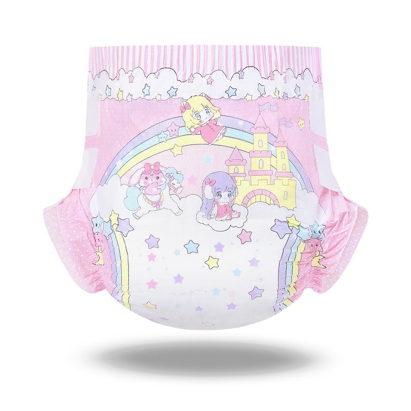 LittleForBig大人用紙おむつ 高吸収7000 mL 不織布パンツタイプ【夢の国の小さな妖精たち】厚型 オムツパンツ 調節可能な面ファスナー ピンク 40枚入 D34