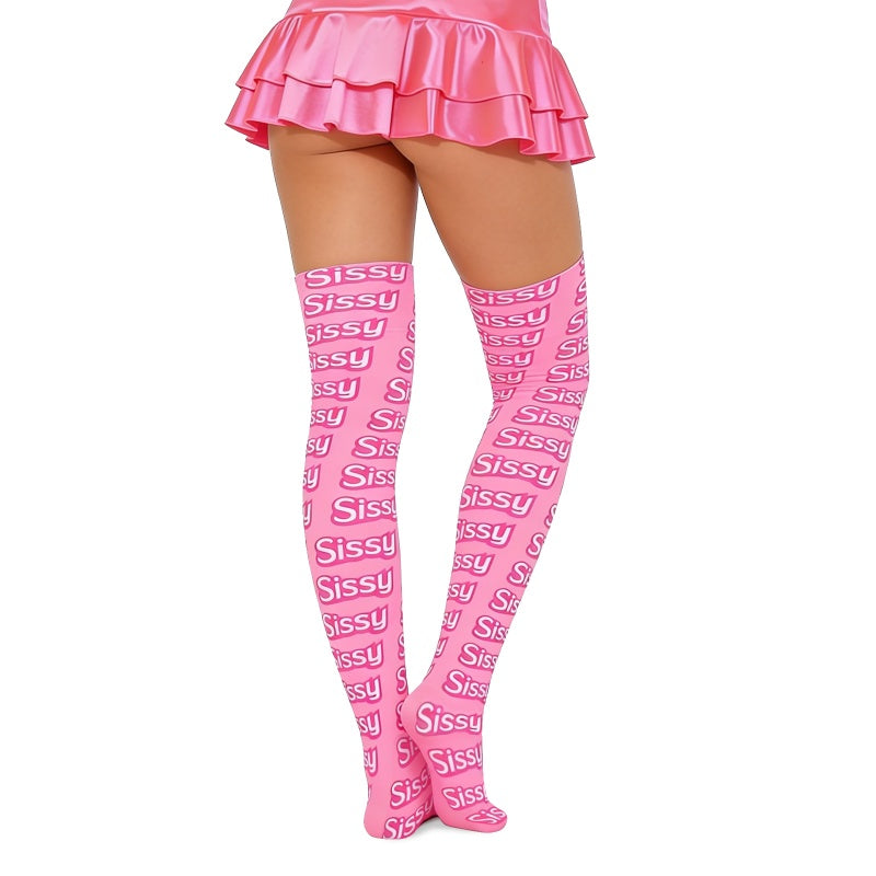 LittleForBigユニセックス ニーハイストッキング 【シシー】総柄 シルキーハイソックス 滑り止めシリコーングリップ シームレストゥ 伸縮性 通気性 ピンク MSL19P