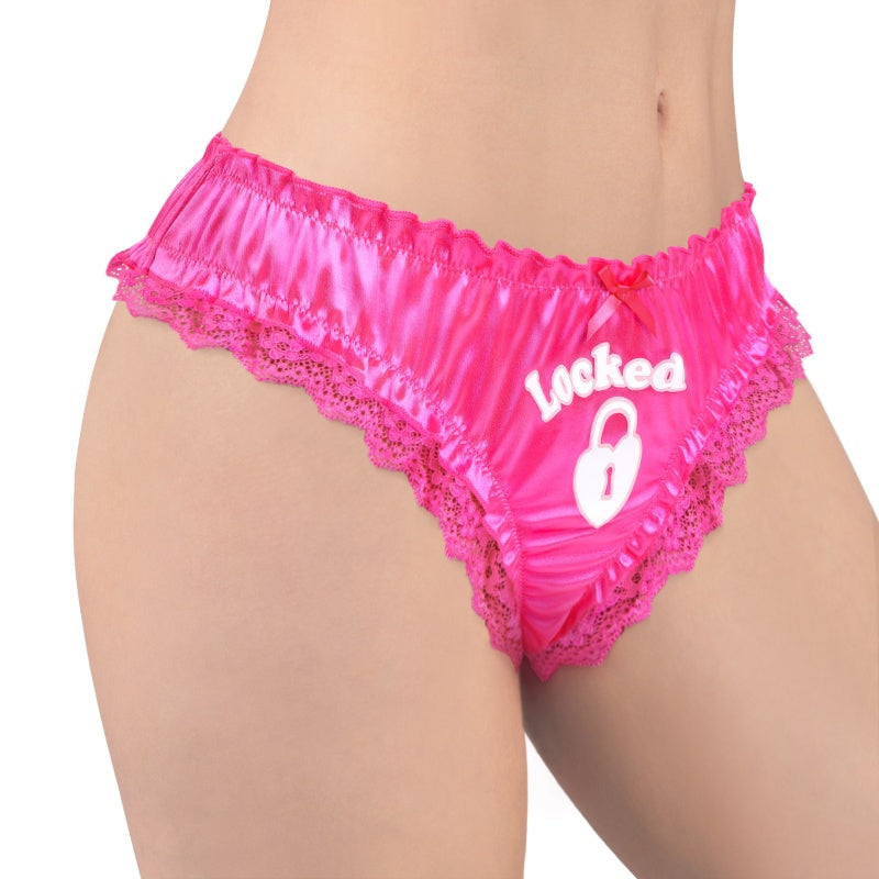 LittleForBigユニセックスパンティー サテン光沢レース素材【ロマンチックなハート型錠】フリル裾デザイン 前リボン装飾 ヒップシャーリングシワ加工 ストレッチウエストゴム ローズ MUP536F