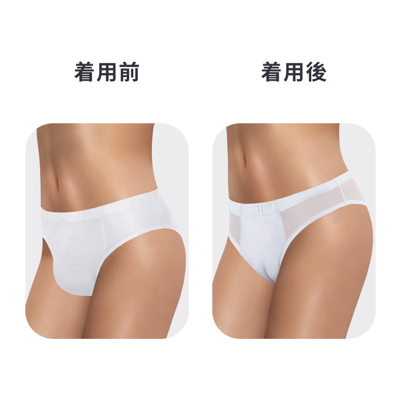 LittleForBigメンズ シルキーTバックパンティー【無地】キャメルつま先隠し ブラジリアン風チーキー メッシュ下着 タッキングガフパンティー ストレッチウエスト インナー 柔らか 白 MUP545W