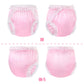 LittleForBig大人用シルキーおむつカバー 布おむつ 光沢サテン【お姫様風】無地 レースの縁取り ストレッチウェストと裾で快適 防水・漏れ防止 洗濯可 ピンク DC210P