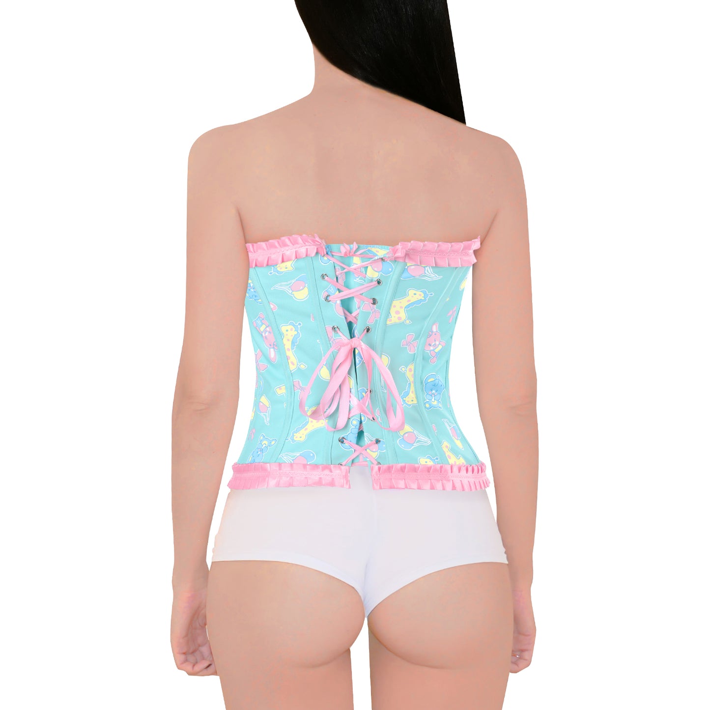 LittleForBigレディースコルセット【遊園地】総柄 ストラップ レースアップ ボディシェイパー トップ 調節可 緑 UC206V