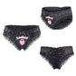 LittleForBigユニセックスパンティー サテン光沢レース素材【ロマンチックなハート型錠】フリル裾デザイン 前リボン装飾 ヒップシャーリングシワ加工 ストレッチウエストゴム 黒 MUP536H