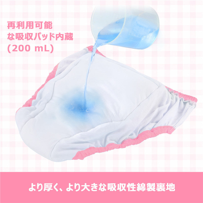 LittleForBig大人用シルキー単体で使えるトレーニングパンツ【うさぎとリボン】格子縞 吸収・防漏・通気性 ストレッチウェストで快適 洗濯可 ピンク DC319P