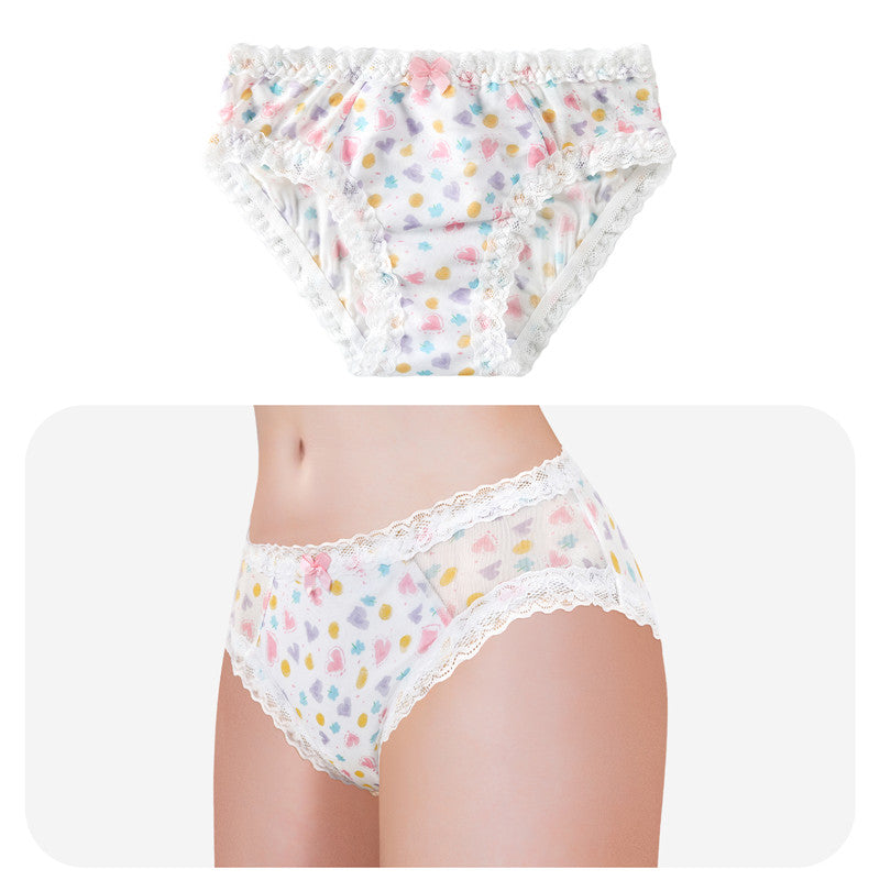 LittleForBigメンズ メッシュパンティー 体型カバー【ハートと水玉】レースとリボン飾り ヒップスターブリーフ タッキングガフパンティー 下着 白 MUP517W1