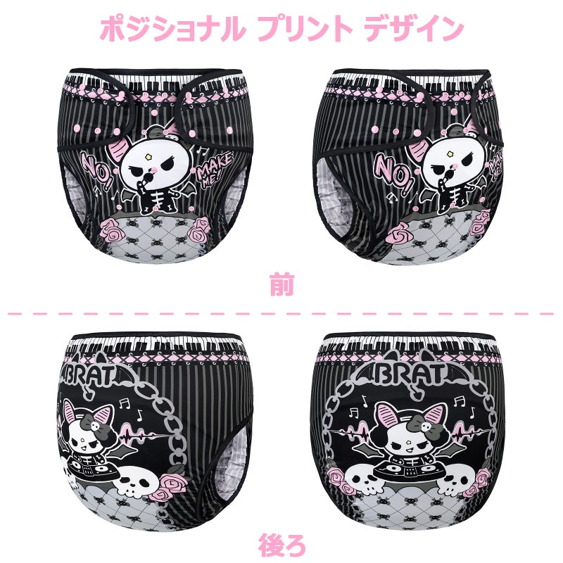LittleForBig 大人用布おむつカバー おむつパンツ【いたずらなベラちゃんの音楽家】ボタンで調節可能 ゴシック ハロウィン 再利用可能 ラップタイプ 防水TPU素材 洗濯可 ストレッチ 防汚 黒 DC017H