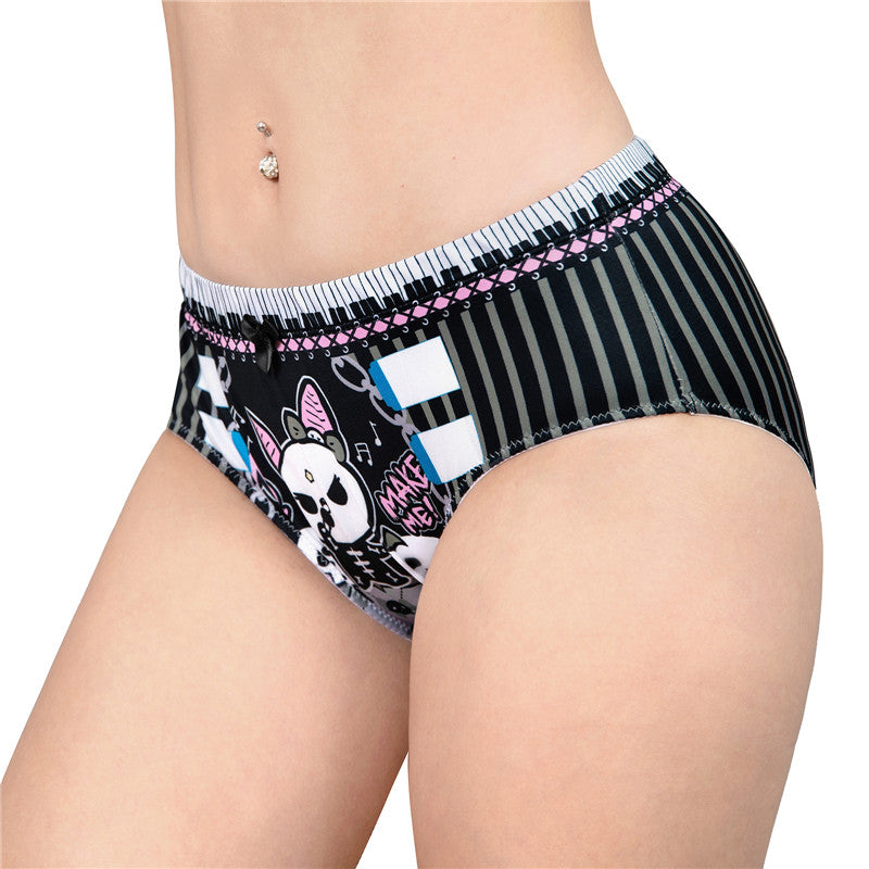 LittleForBigレディースシルキーパンティー【いたずらなベラちゃんの音楽家】ハロウィン ゴシック風パンティー 蝶結び 下着 快適フィット 黒 UP236H