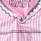 LittleForBig大人用シルキーロンパース パジャマ【照れくさいハート柄】ツーピース風 メタルボタン仕様 背面BABY文字 半袖 伸縮性 柔らかな生地 フェイクツーピース風ショートオール ピンク DP0050P